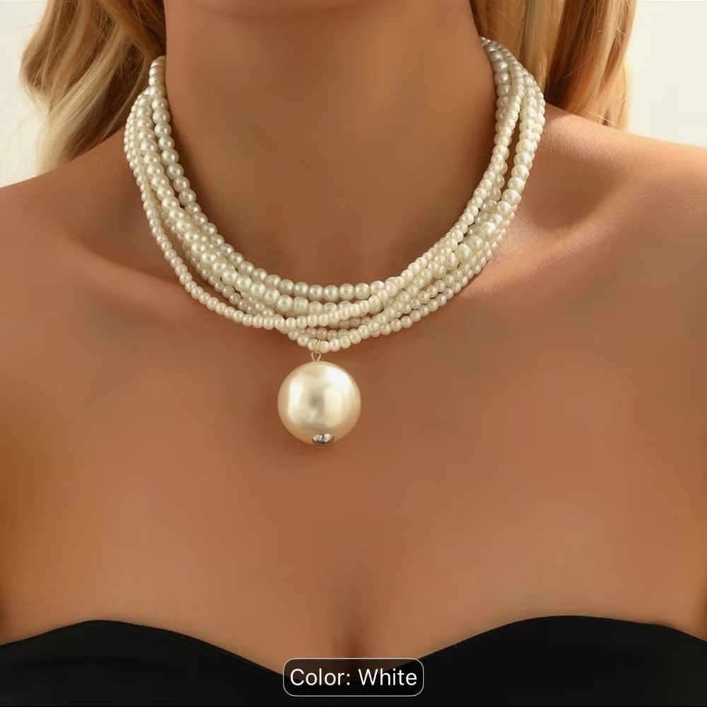 Anthropologie Cream Multi-Strand Pearl Choker with Large Pearl Pendant